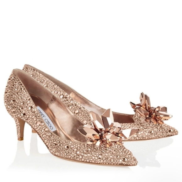 💯Jimmy Choo Rose Gold Crystal Covered Pointy Toe Pumps Crystal Cinderella pumps - Picture 3 of 12